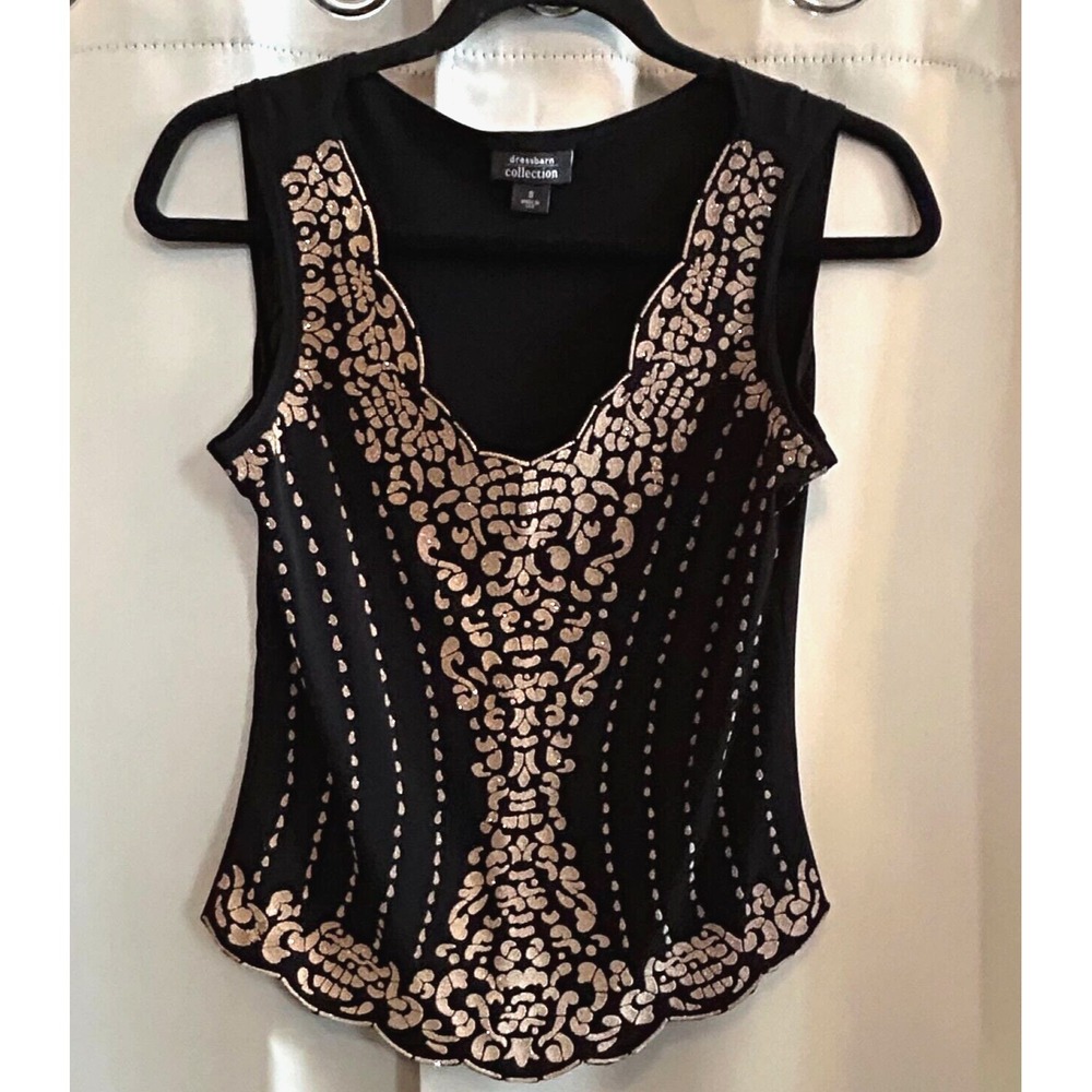 Vintage Y2K Womens Top Small Black Embellished Retro Fairy Grunge 90s Glam 17546